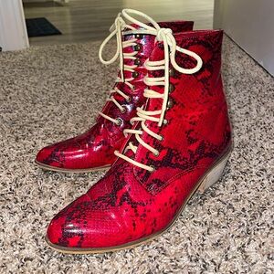 Red / black snake skin ankle boots